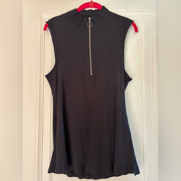 Anthropologie Tops - NWT Anthropologie Pure + Good Black Sleeveless Top O-Ring Zipper Mock Neck